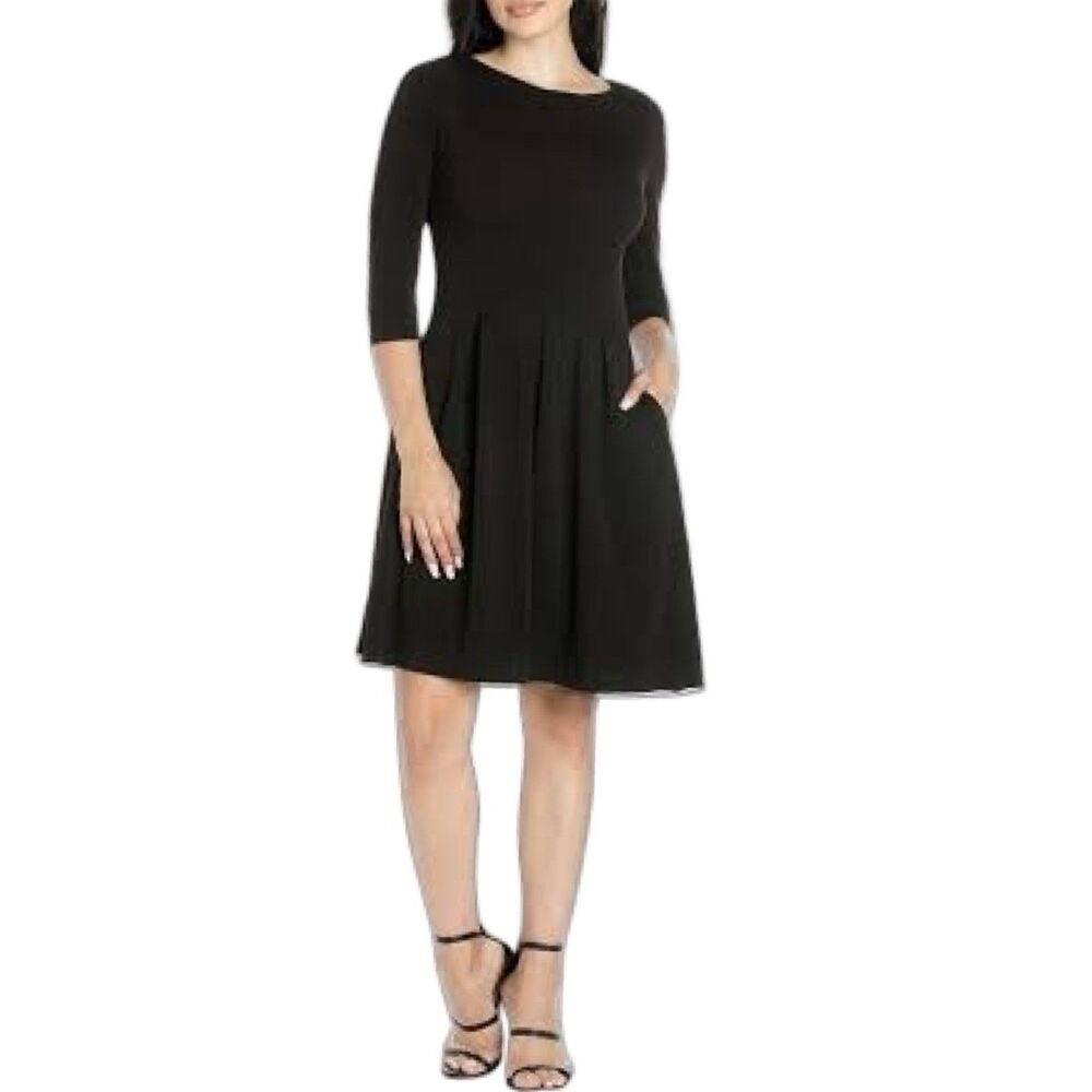 ASOS Black Fit Flare Mini Dress 8 Classic Knit 3/4 Sleeves Cocktail Party Retro
